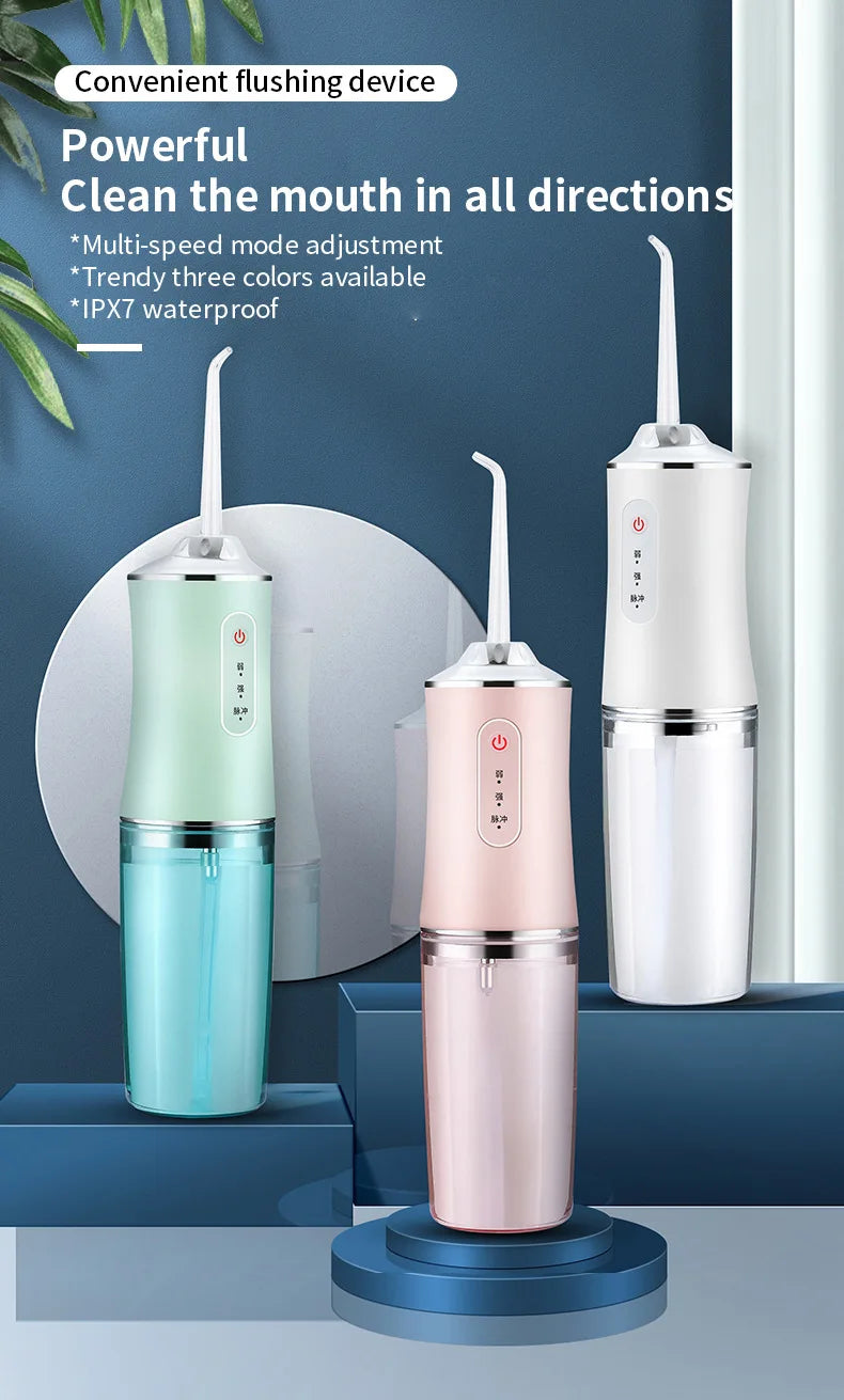 3 Modes Oral Irrigator Portable Dental Water Jet Water Tank Waterproof Teeth Cleaner Dental Water Jet +1/4 Jet USB Rechargeable