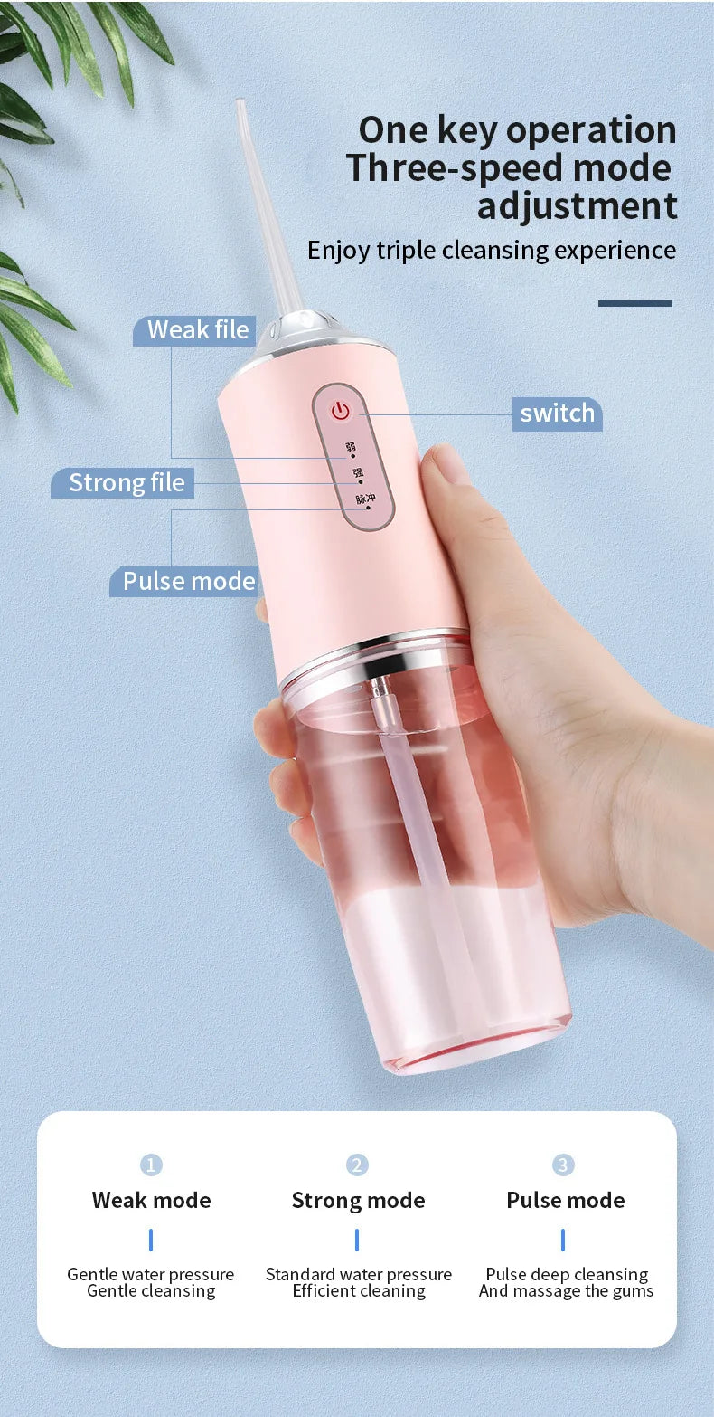 3 Modes Oral Irrigator Portable Dental Water Jet Water Tank Waterproof Teeth Cleaner Dental Water Jet +1/4 Jet USB Rechargeable