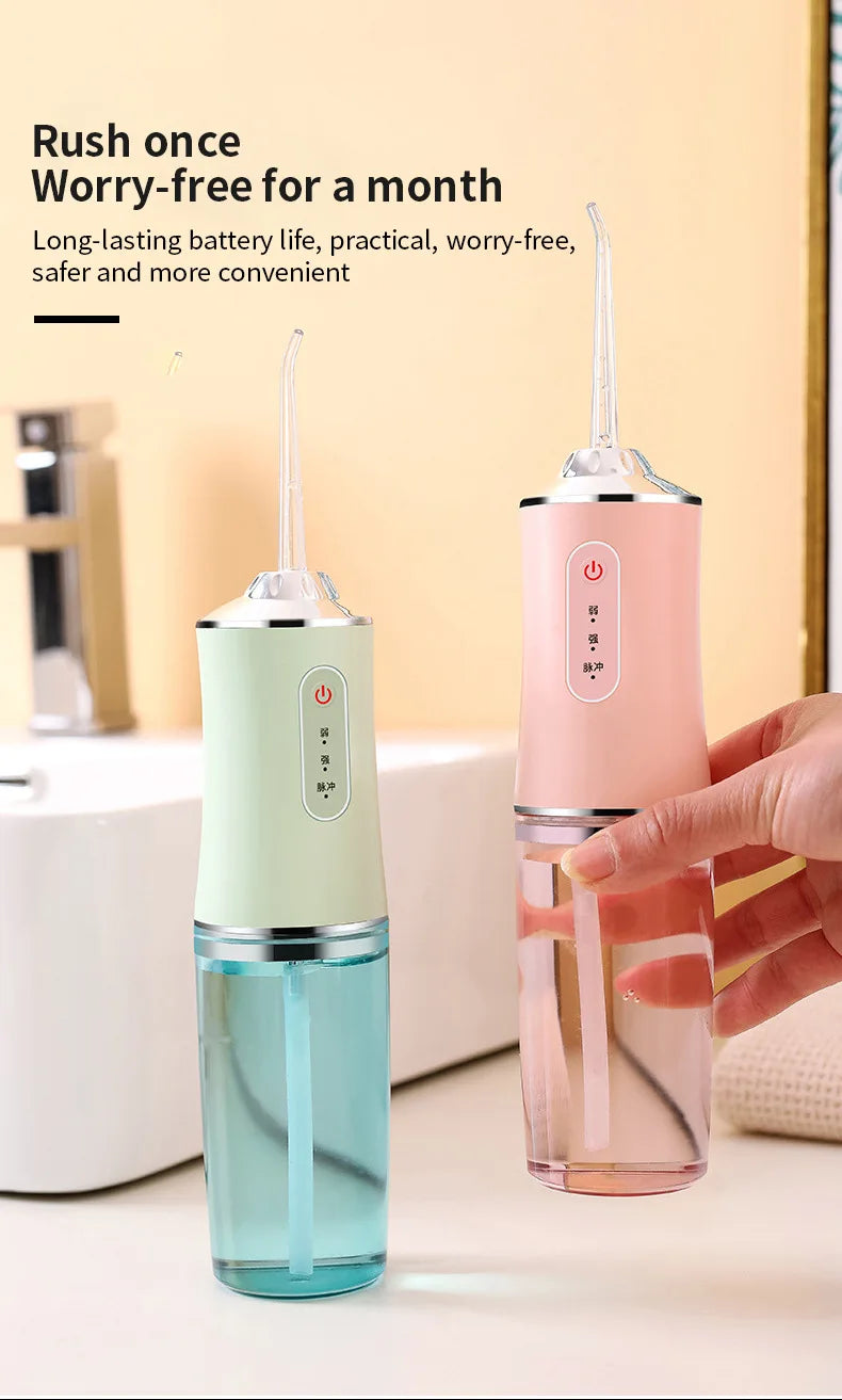 3 Modes Oral Irrigator Portable Dental Water Jet Water Tank Waterproof Teeth Cleaner Dental Water Jet +1/4 Jet USB Rechargeable