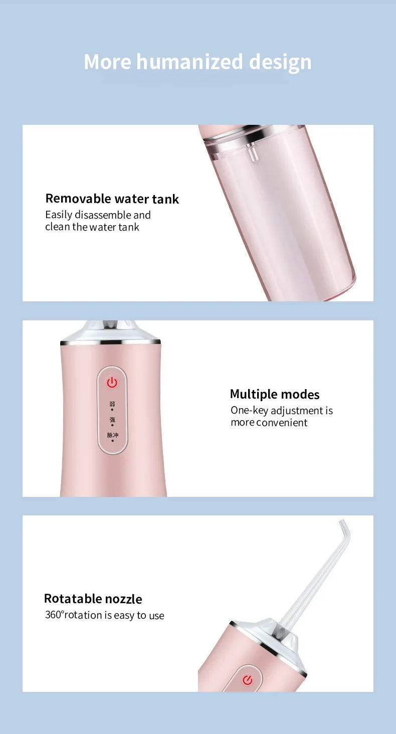 3 Modes Oral Irrigator Portable Dental Water Jet Water Tank Waterproof Teeth Cleaner Dental Water Jet +1/4 Jet USB Rechargeable