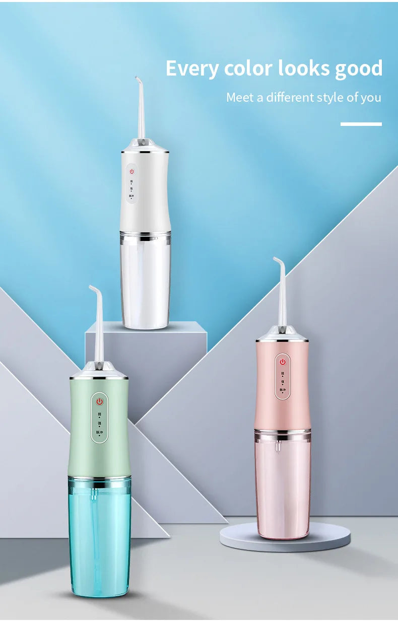 3 Modes Oral Irrigator Portable Dental Water Jet Water Tank Waterproof Teeth Cleaner Dental Water Jet +1/4 Jet USB Rechargeable