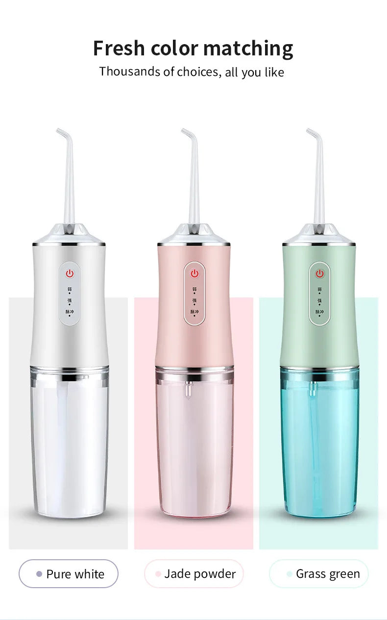 3 Modes Oral Irrigator Portable Dental Water Jet Water Tank Waterproof Teeth Cleaner Dental Water Jet +1/4 Jet USB Rechargeable