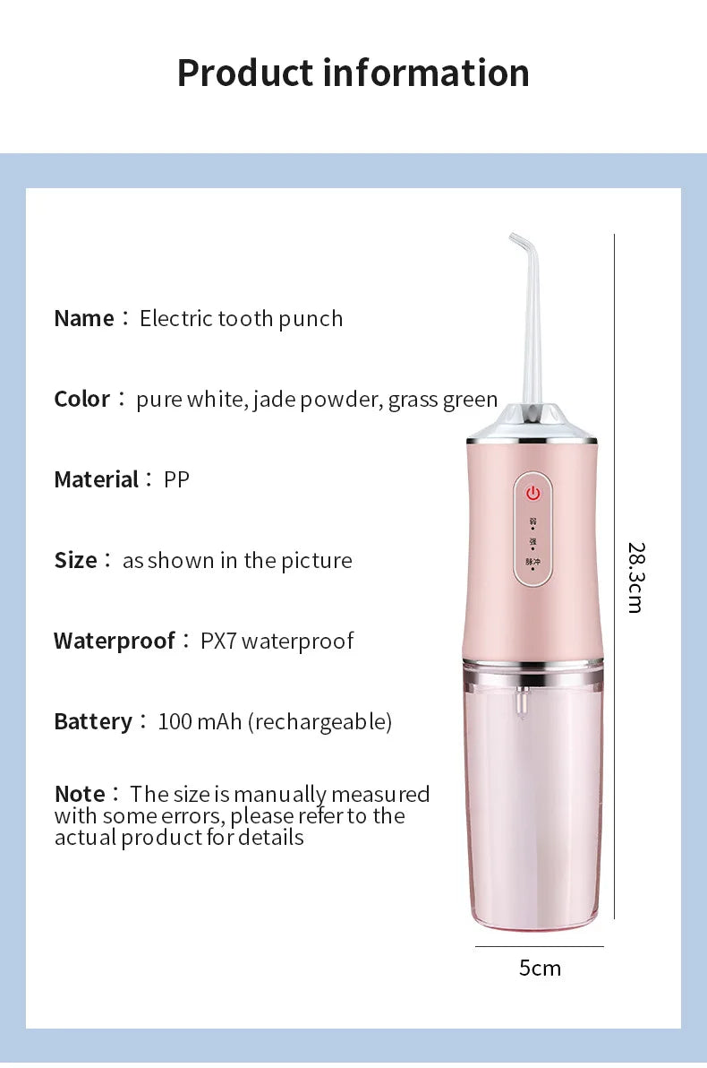 3 Modes Oral Irrigator Portable Dental Water Jet Water Tank Waterproof Teeth Cleaner Dental Water Jet +1/4 Jet USB Rechargeable