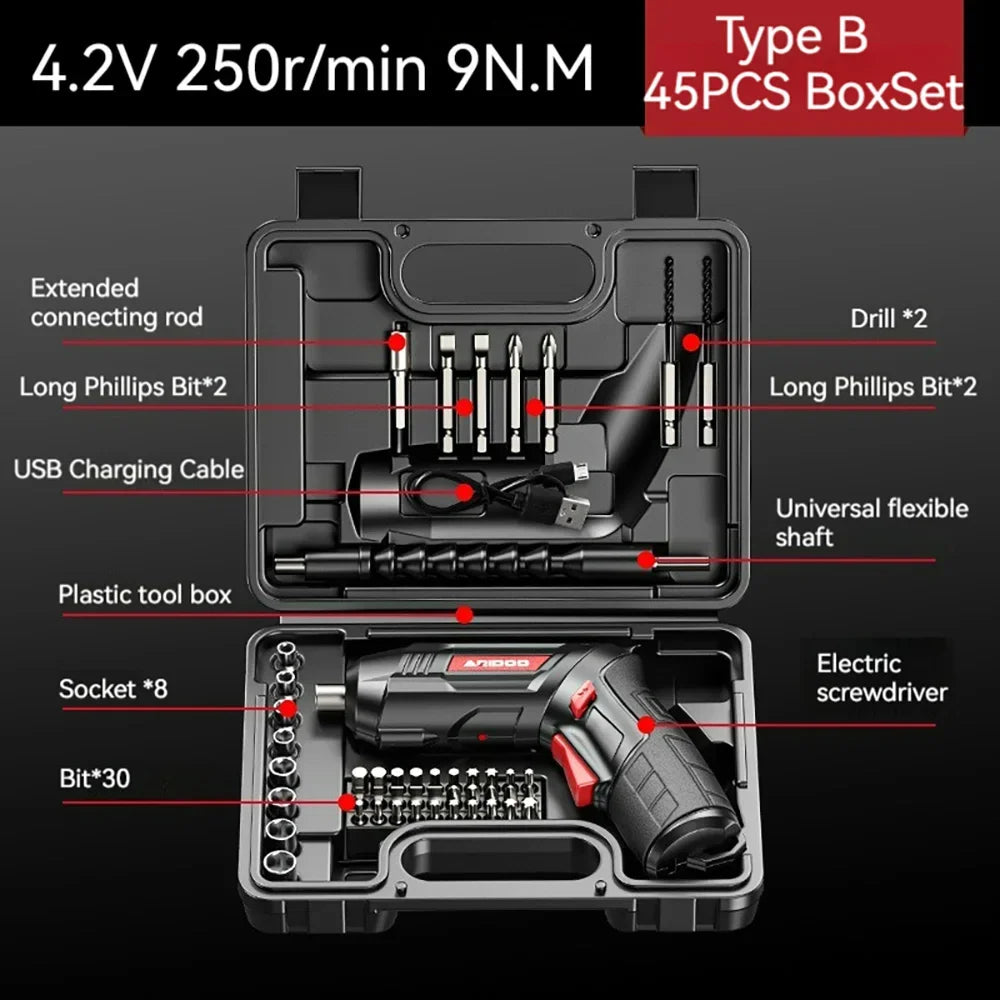 Small And Powerful Battery Screwdriver Rechargeable 4.2V 6Nm 1300mAh 250rpm Screwdrivers Electric Screw Driver Screwdriver Set