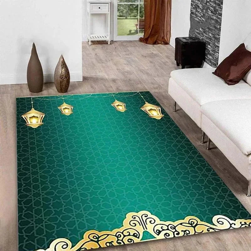 Ramadan Kareem Muslim Prayer Floor Mat Soft Poly Kneeling Rug for Islam Festival Worship Non-Slip Carpet for Home or Mosque Area
