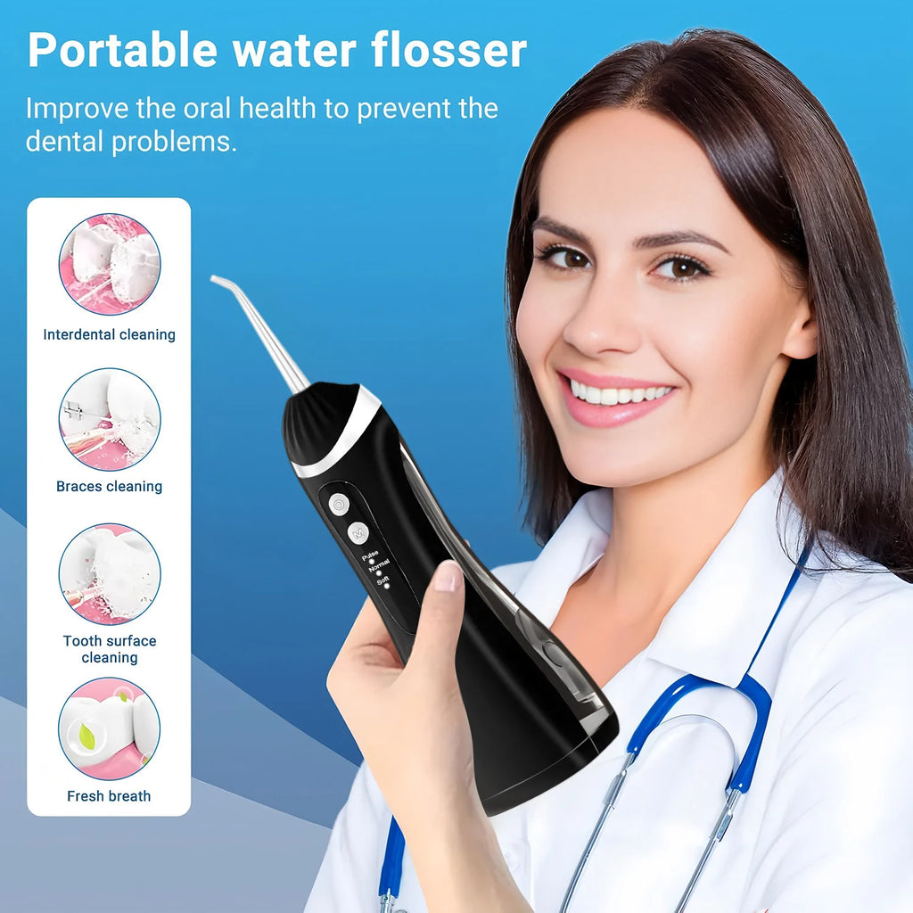 Dental Oral Irrigator Water Flosser Thread Teeth Pick Mouth Washing Machine 4 Nozzels 3 Modes USB Rechargeable 300ml Tank