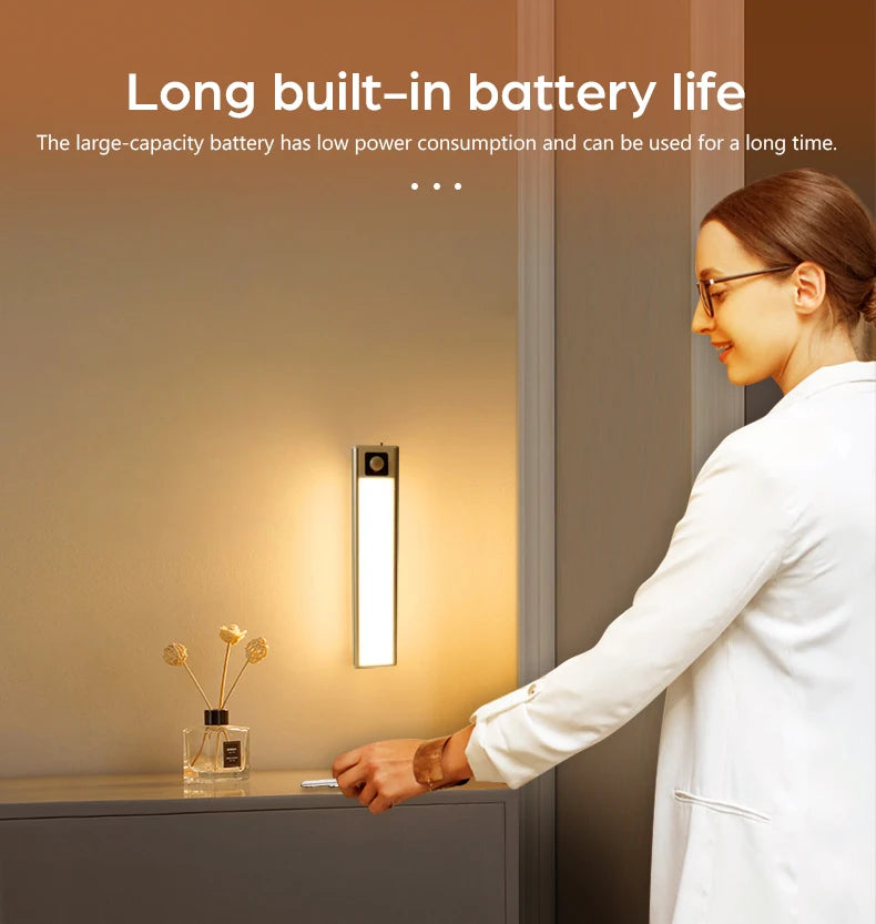 Ultra-thin USB Charging Motion Sensor LED Light Hand Scan Aluminum Bar Lamp Under Cabinet Kitchen Light Portable for Bed Closet