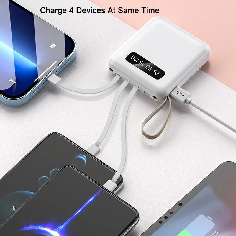 Mini Power Bank Fast Charge Large Capacity 20000mAh Mirror Screen Portable Powerbank With Cable for iPhone Xiaomi 14 Samsung S23