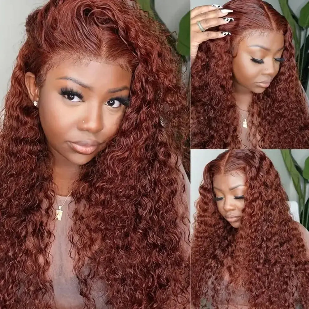13x4 Reddish Brown Deep Wave Frontal Wig 13x6 HD Lace Front Human Hair Wigs For Women Deep Curly Human Hair Wig 4x4 Closure Wig