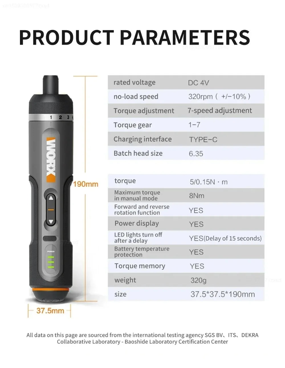 Worx 30 Bit Sets Power Tools WX242 Electrical Screwdriver Set Smart Cordless Drill Screwdrivers USB Rechargeable Set Home Repair