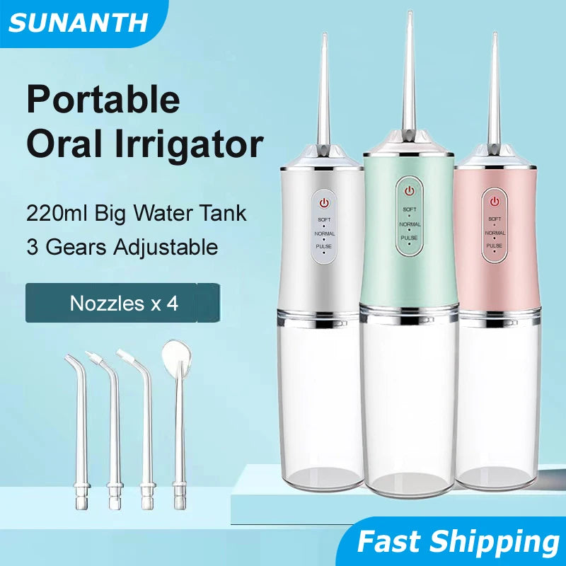 Portable Smart Electric Oral Irrigator 4 Jets 3 Modes USB Rechargeable Cordless Water Flosser Jet Irrigator Dental Teeth Cleaner