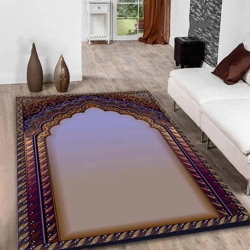 Ramadan Kareem Muslim Prayer Floor Mat Soft Poly Kneeling Rug for Islam Festival Worship Non-Slip Carpet for Home or Mosque Area