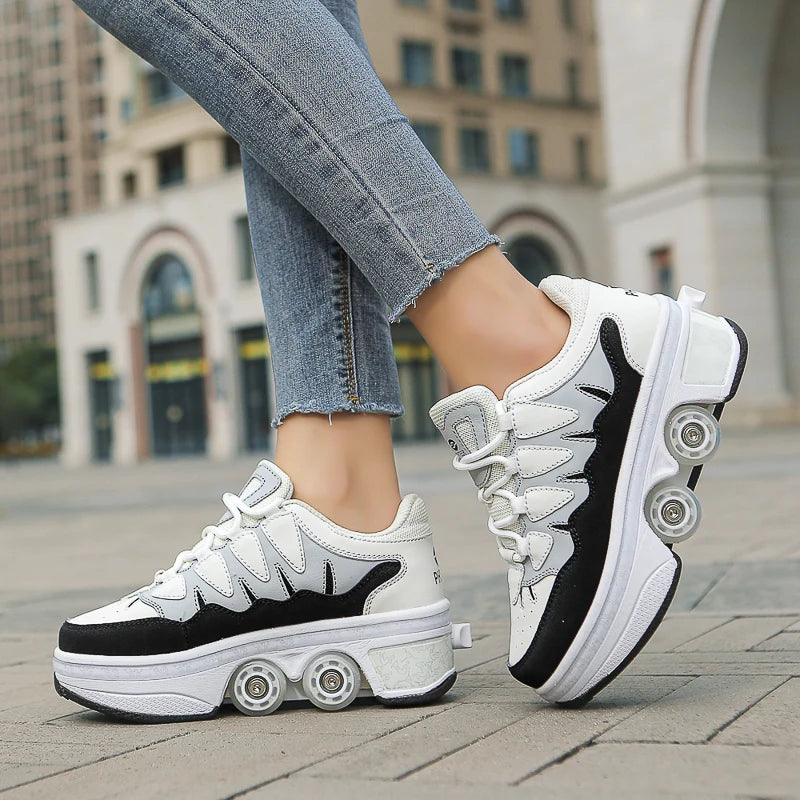 Deformation Parkour Shoes, Roller Skating Shoes, Kids Adults Unisex Roller Skates, Street Urban Fitness FSK Quad Skating Shoes