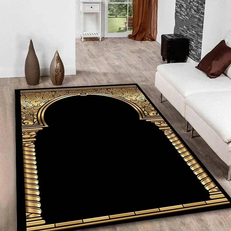Ramadan Kareem Muslim Prayer Floor Mat Soft Poly Kneeling Rug for Islam Festival Worship Non-Slip Carpet for Home or Mosque Area