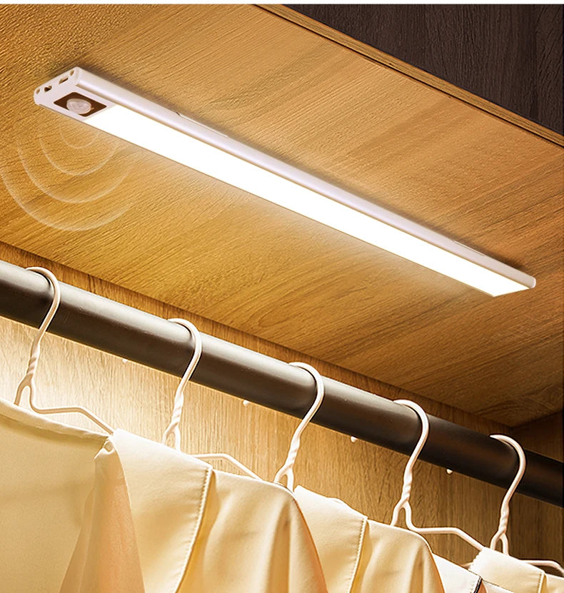 Ultra-thin USB Charging Motion Sensor LED Light Hand Scan Aluminum Bar Lamp Under Cabinet Kitchen Light Portable for Bed Closet