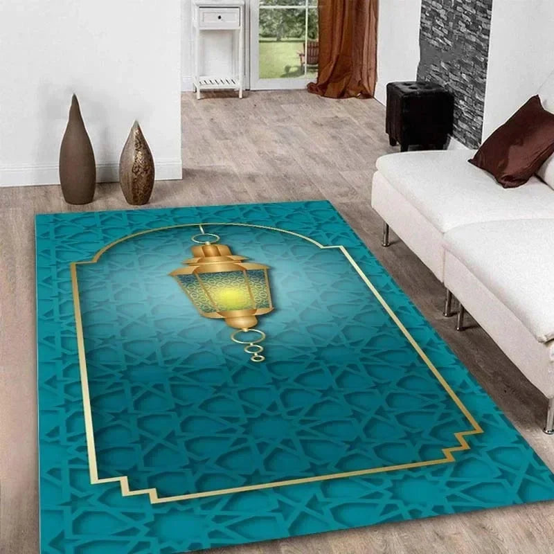 Ramadan Kareem Muslim Prayer Floor Mat Soft Poly Kneeling Rug for Islam Festival Worship Non-Slip Carpet for Home or Mosque Area