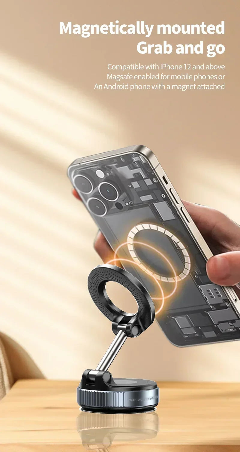 Strong Magnetic Phone Holder Foldable Design 360° Adjustable Vacuum Car Mount For Cell Phone For iphone Live Streaming
