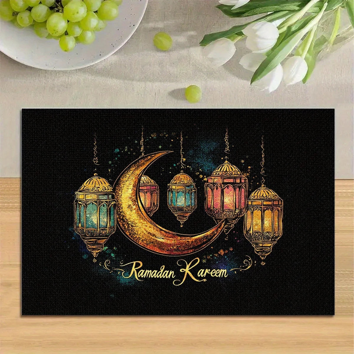 1pc Ramadan & Eid Placemats Suitable for Ramadan Mubarak - Islamic Table Mats with Arabic Calligraphy & Ramadan Kareem