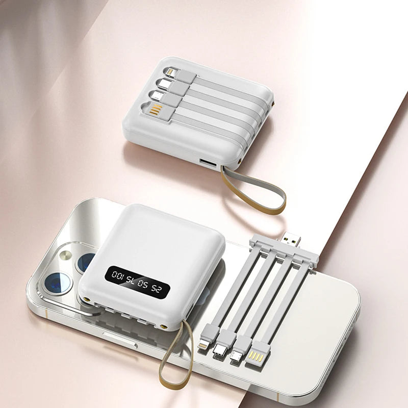 Mini Power Bank Fast Charge Large Capacity 20000mAh Mirror Screen Portable Powerbank With Cable for iPhone Xiaomi 14 Samsung S23