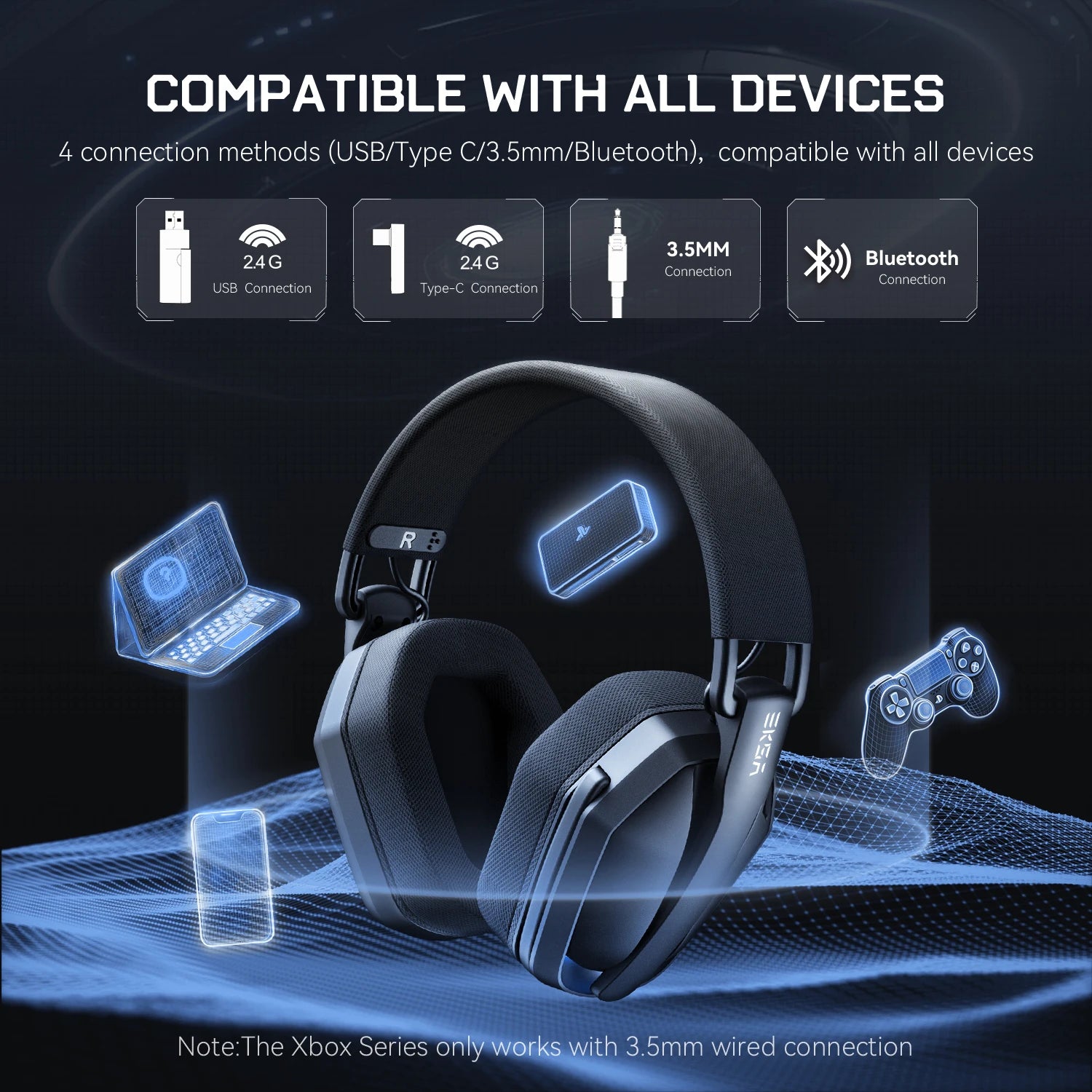 EKSA G19BT 2.4GHz Wireless Gaming Headphones Ultra-light Bluetooth 5.4 Headset Gamer with Microphone for PC/PS5/Xbox