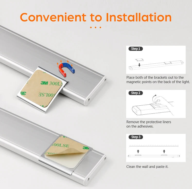 Ultra-thin USB Charging Motion Sensor LED Light Hand Scan Aluminum Bar Lamp Under Cabinet Kitchen Light Portable for Bed Closet