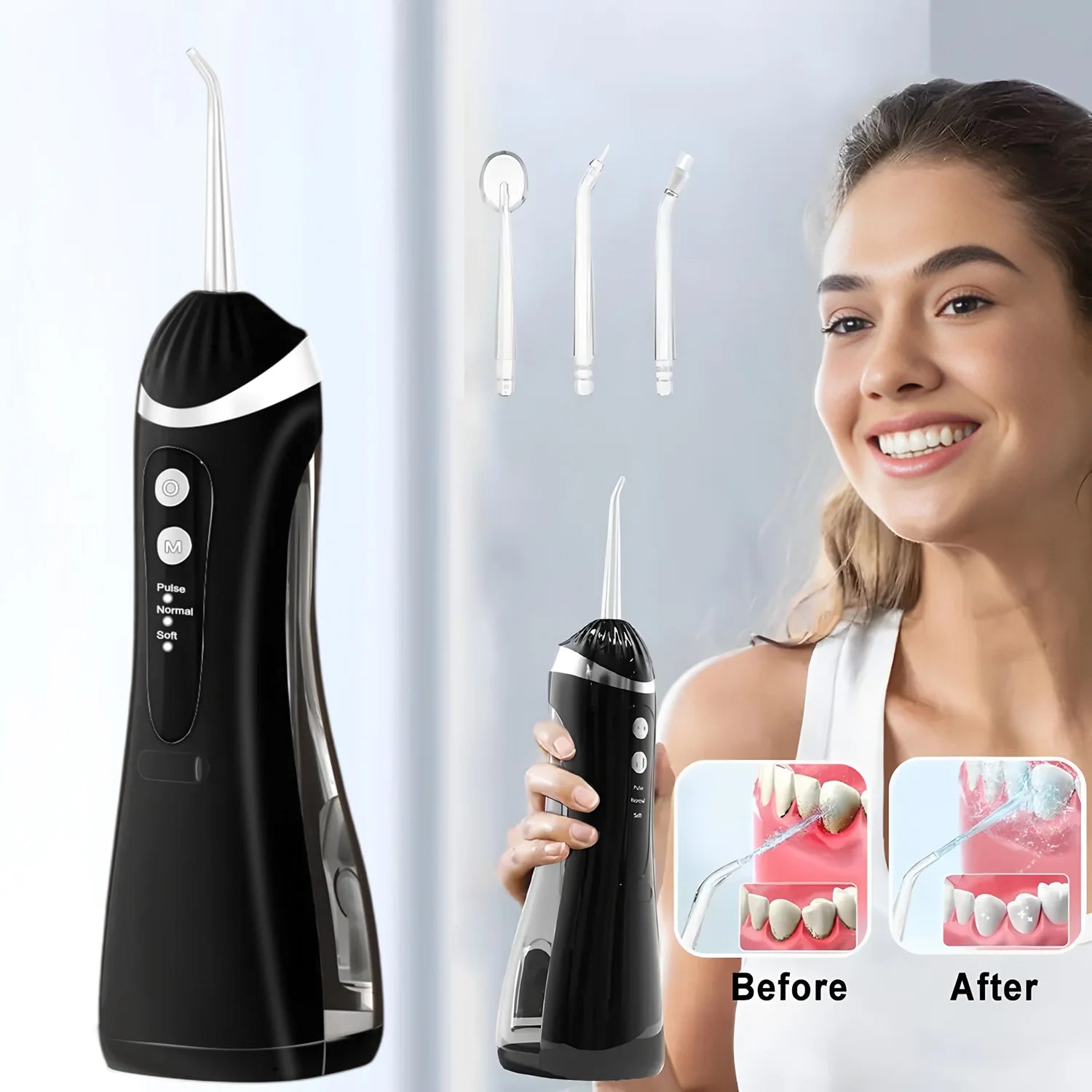 Dental Oral Irrigator Water Flosser Thread Teeth Pick Mouth Washing Machine 4 Nozzels 3 Modes USB Rechargeable 300ml Tank