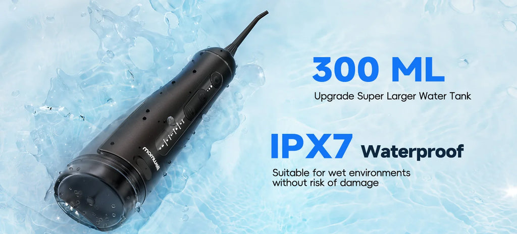 Portable Oral Irrigator with 5 Jet Tips , 5 Cleaning Modes of 3 water pressure , 300ml Water Tank IPX7 Waterproof Water Flosser