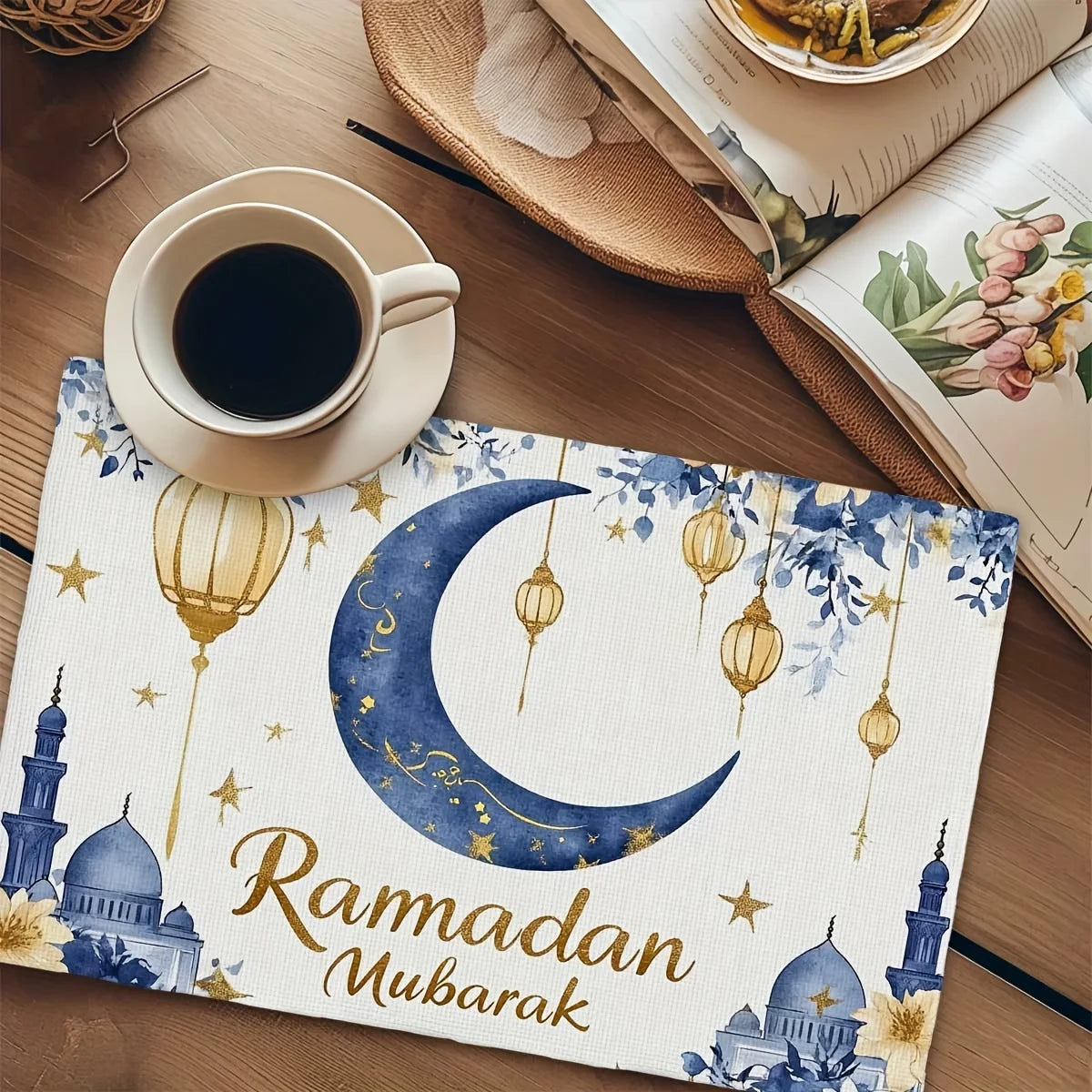 Ramadan Kareen Moon Lantern Linen Placemats Party Decor Reusable Eid Mubarak  Kitchen Dining Table Mat Ramadan Decorations