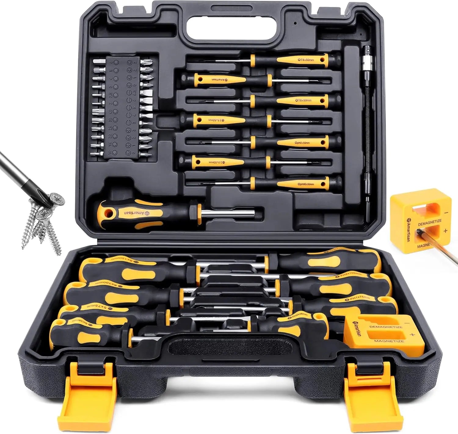 1Set Magnetic Screwdrivers Set with Case,43pcs Includs Slotted Phillips Hex Pozidriv Torx and Precision ScrewdriverTools for Man