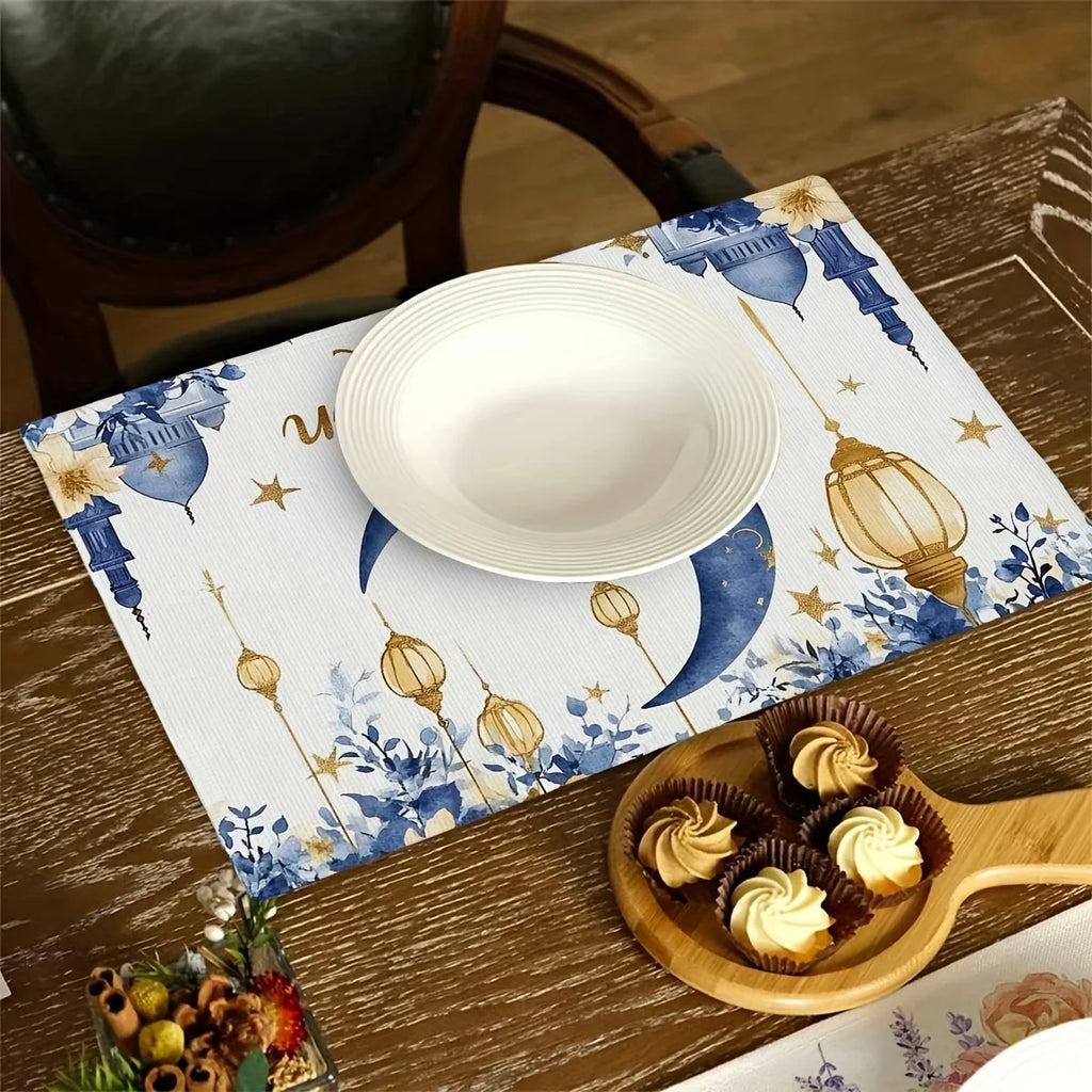 Ramadan Kareen Moon Lantern Linen Placemats Party Decor Reusable Eid Mubarak  Kitchen Dining Table Mat Ramadan Decorations