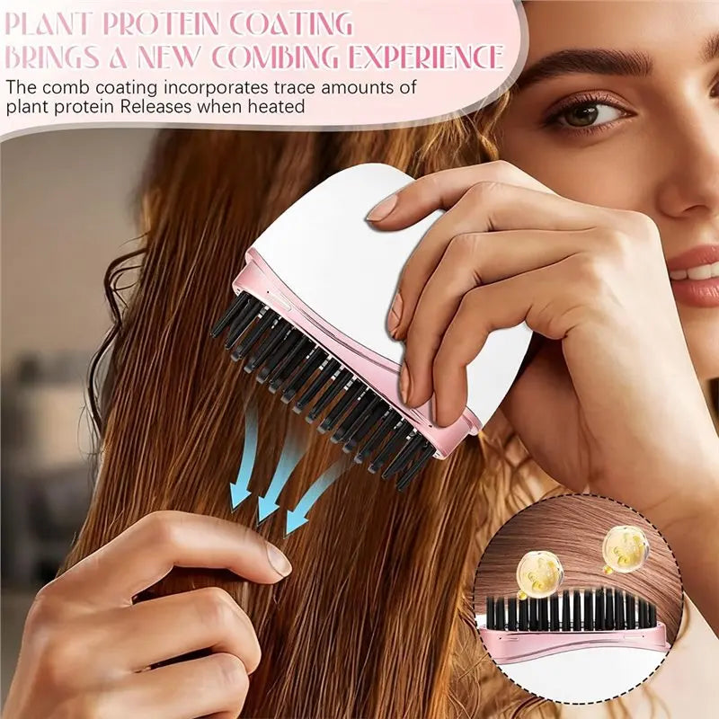 【ESSENTIALS 】Rechargeable Cordless Mini Straightener Comb, Portable Hair Styler With 3 Temperature Settings For Quick Touch-Ups