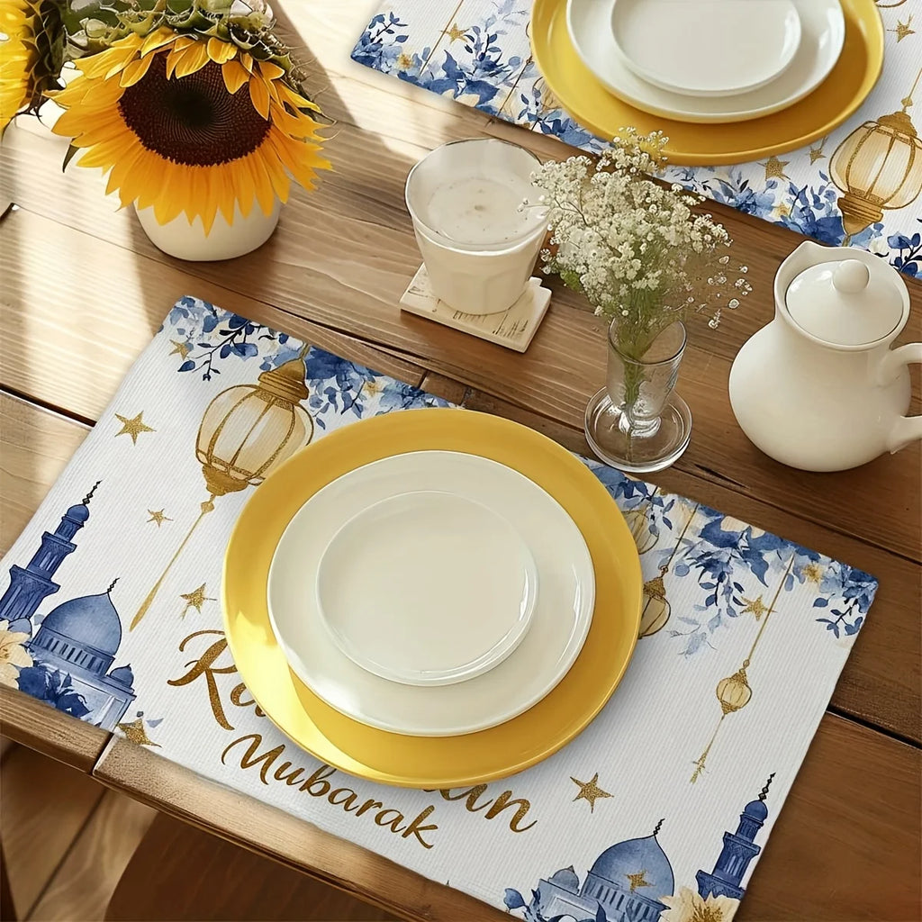 Ramadan Kareen Moon Lantern Linen Placemats Party Decor Reusable Eid Mubarak  Kitchen Dining Table Mat Ramadan Decorations