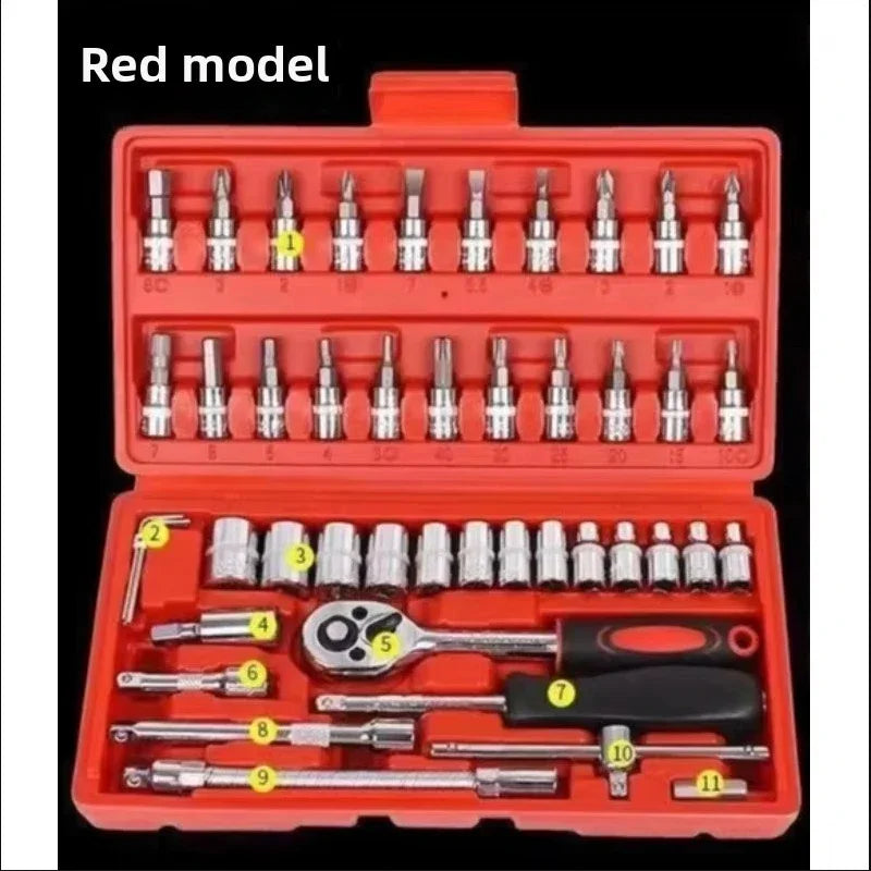 46-Piece Socket Wrench Auto Repair Ratchet Screwdriver Combination Household Toolbox Hardware Set