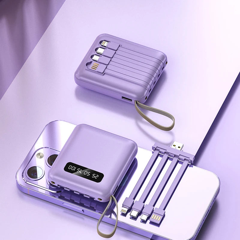 Mini Power Bank Fast Charge Large Capacity 20000mAh Mirror Screen Portable Powerbank With Cable for iPhone Xiaomi 14 Samsung S23