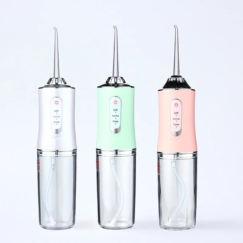 Oral Irrigator Portable Water Flosser USB Rechargeable Water Jet Floss Tooth Pick 4 Jet Tip 220ml 3 Modes