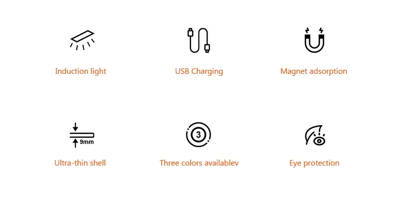 Ultra-thin USB Charging Motion Sensor LED Light Hand Scan Aluminum Bar Lamp Under Cabinet Kitchen Light Portable for Bed Closet