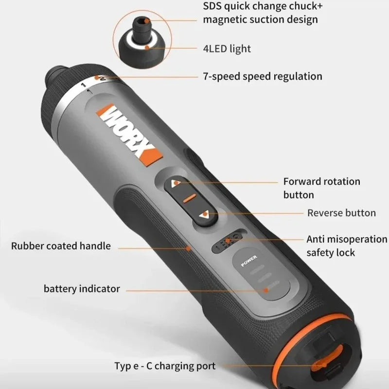 Worx 30 Bit Sets Power Tools WX242 Electrical Screwdriver Set Smart Cordless Drill Screwdrivers USB Rechargeable Set Home Repair