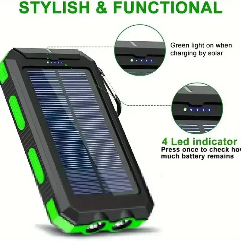 IP67 Waterproof 10000mAh Solar Power Bank | Fast Charge & Emergency Flashlight