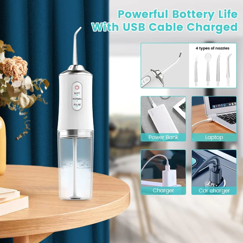 Portable Smart Electric Oral Irrigator Water Flosser 4 Jets 3 Modes Rechargeable Dental Water Jet Irrigator Dental Teeth Cleaner