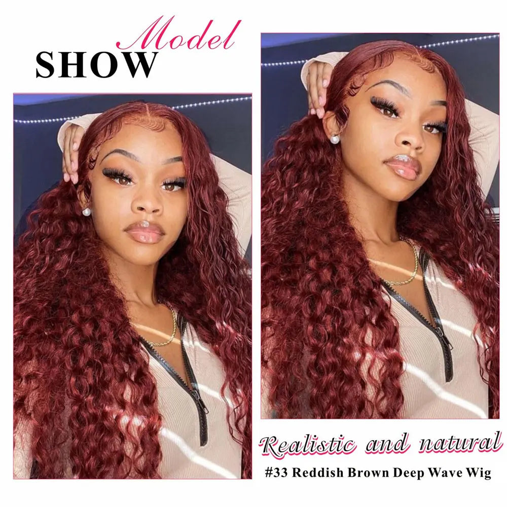 13x4 Reddish Brown Deep Wave Frontal Wig 13x6 HD Lace Front Human Hair Wigs For Women Deep Curly Human Hair Wig 4x4 Closure Wig