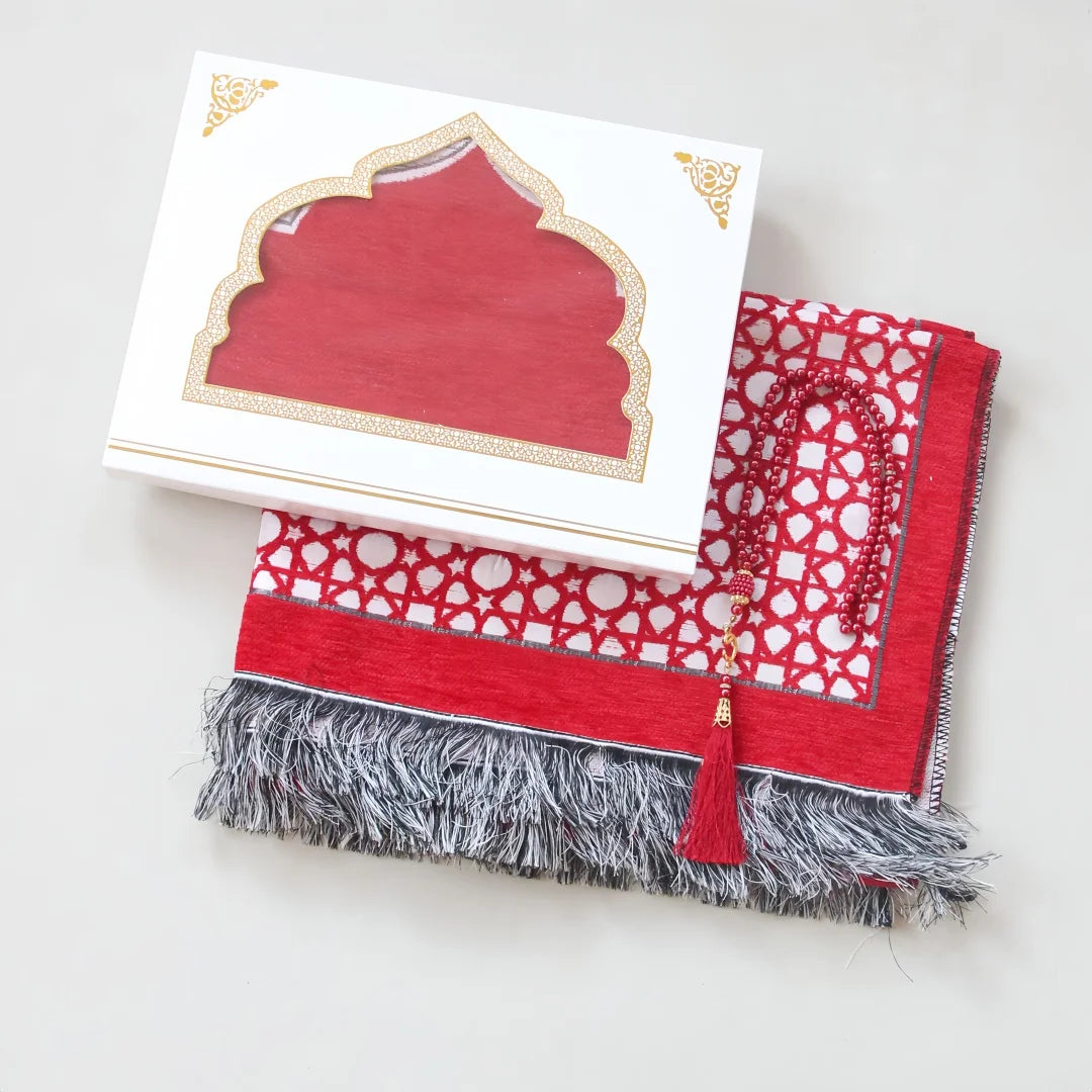 Ramadan Eid Gift Set Islamic Prayer Rug with Tasbih Beads Premium Prayer Mat in Gift Bag or Box Ideal for Muslim Men Women