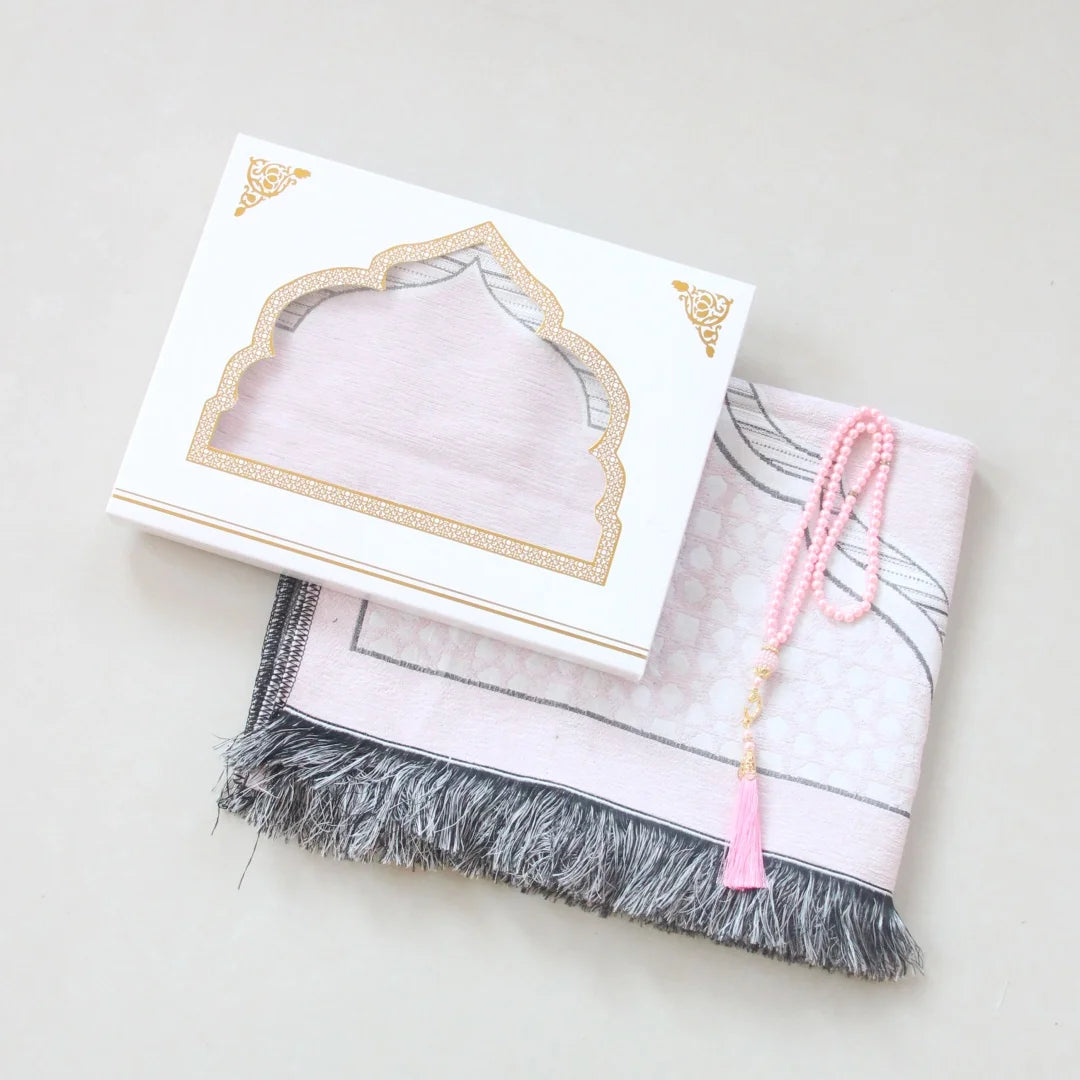 Ramadan Eid Gift Set Islamic Prayer Rug with Tasbih Beads Premium Prayer Mat in Gift Bag or Box Ideal for Muslim Men Women