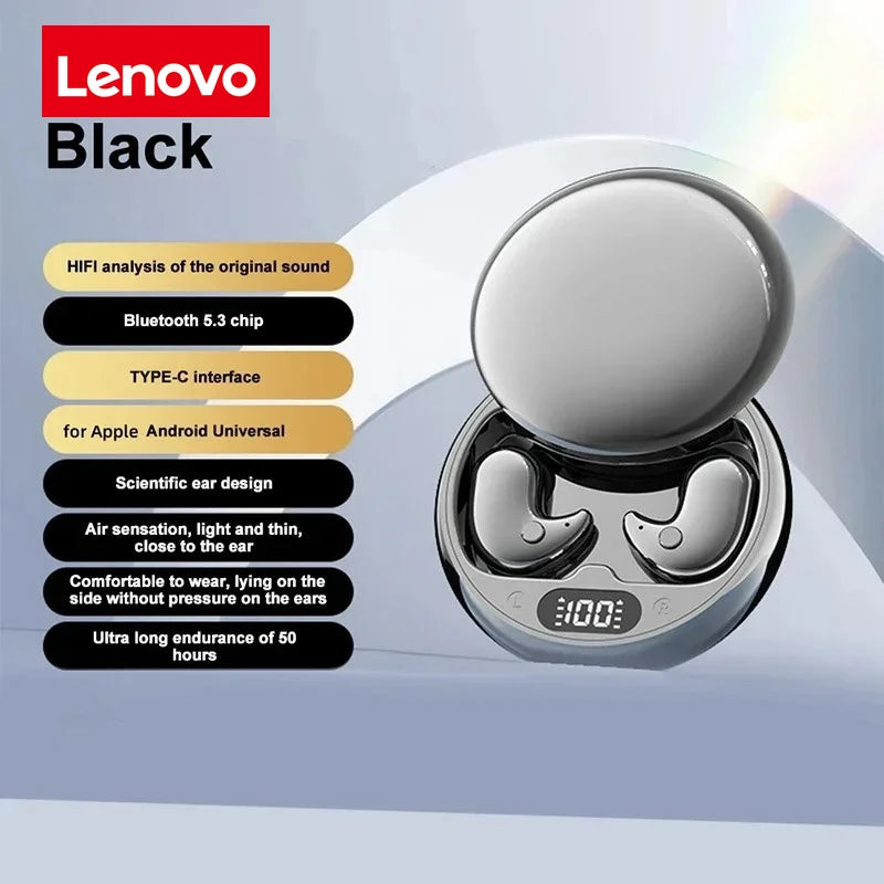 Lenovo Bluetooth Sleep Headphones Wireless Headset Version 5.3 Touch Control In-ear design compatible with most devices
