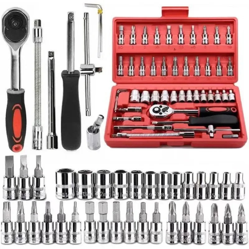 46-Piece Socket Wrench Auto Repair Ratchet Screwdriver Combination Household Toolbox Hardware Set