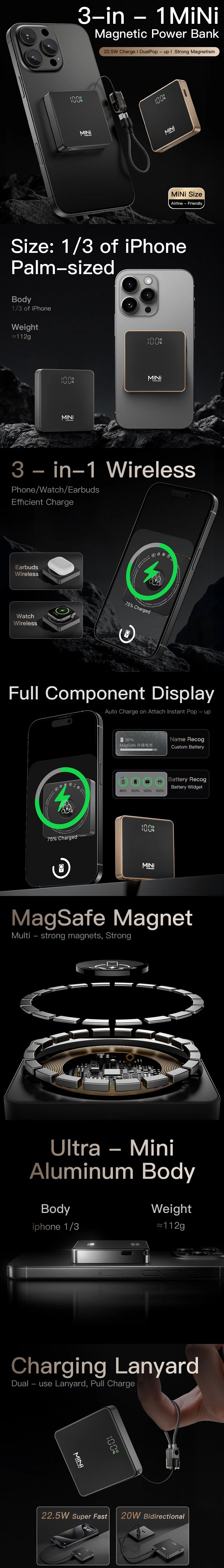 Original Portable MINI magnetic wireless Powerbank 10000mAh Power banks for Magsafe external Auxiliary battery for iPhone 17 16