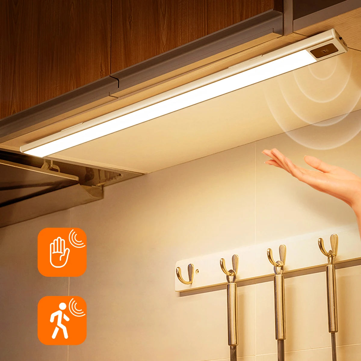 Ultra-thin USB Charging Motion Sensor LED Light Hand Scan Aluminum Bar Lamp Under Cabinet Kitchen Light Portable for Bed Closet