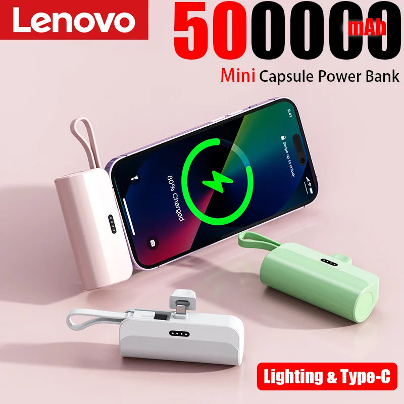 Lenovo 500000mAh Capsule Power Bank High Capacity Super Fast Charging Powerbank  Portable External Battery For All Phones 2026