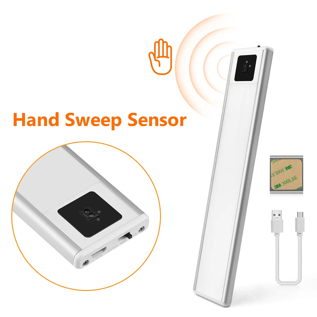 Ultra-thin USB Charging Motion Sensor LED Light Hand Scan Aluminum Bar Lamp Under Cabinet Kitchen Light Portable for Bed Closet