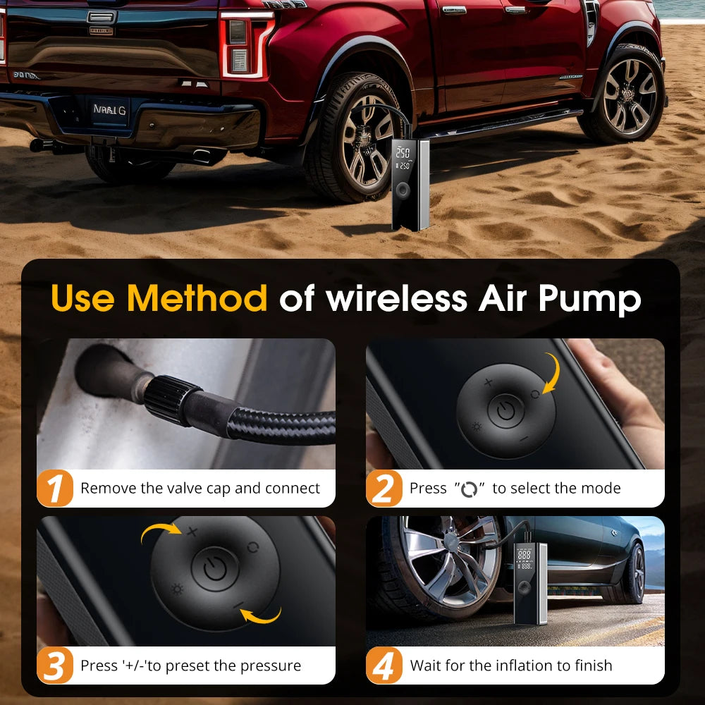 Wireless Tyre Air Pump Portable Car Air Compressor For Motorcycles Pickup Truck Digital Super Power Inflatable Smart Air Pump