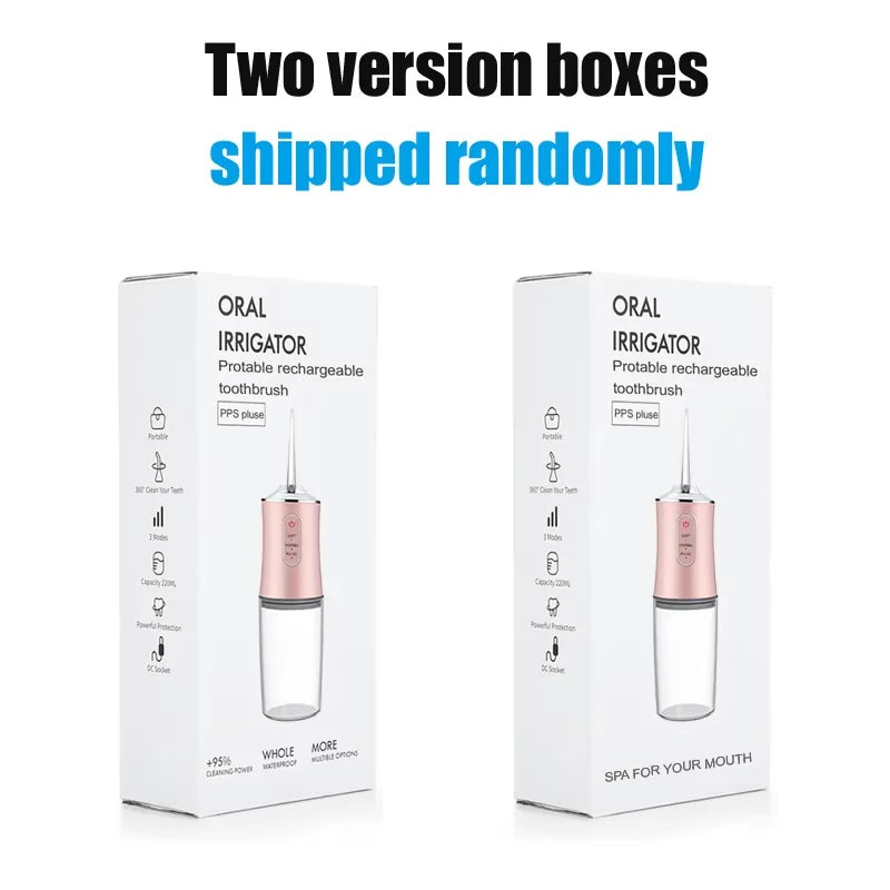 Oral Irrigator Portable Water Flosser USB Rechargeable Water Jet Floss Tooth Pick 4 Jet Tip 220ml 3 Modes